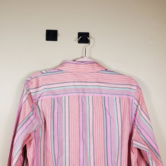 Vintage Talbots Pink Striped Long Sleeve Stretch Button-Up Shirt Size 12 - Picture 7 of 10